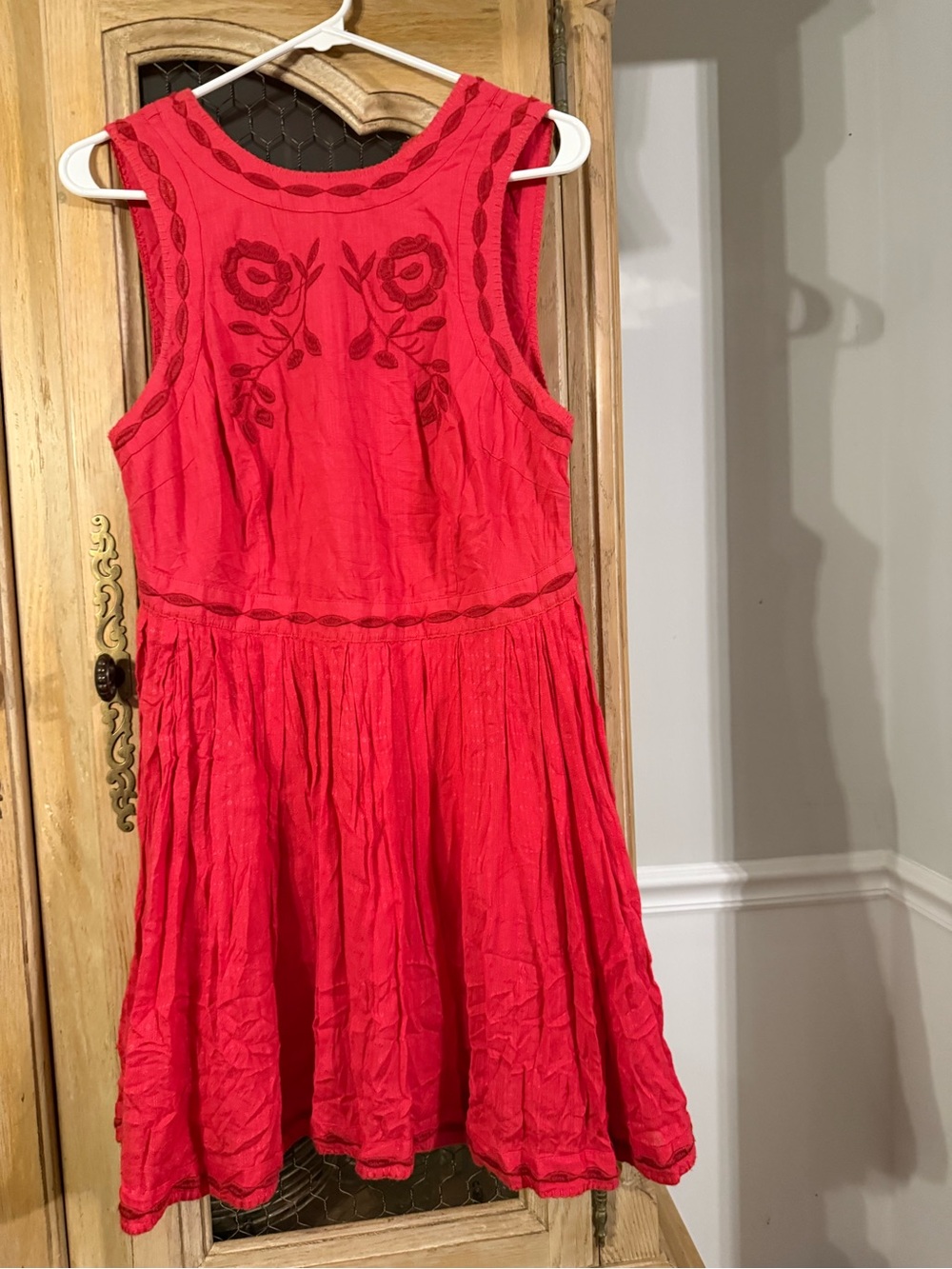 Free People Red Embroidered Sleeveless Dress